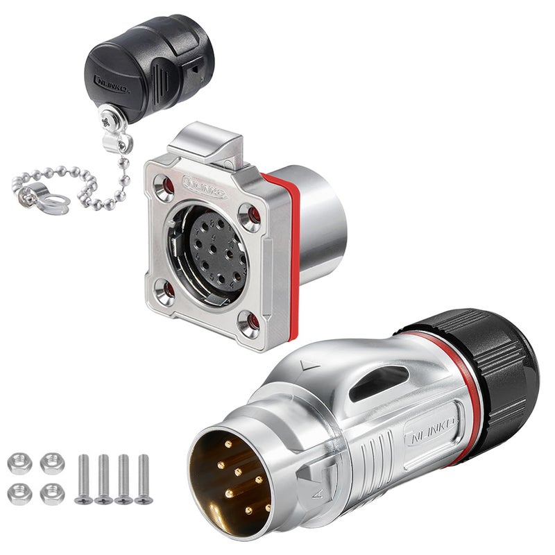 CNLINKO BD-24 10 PIN Industrial Waterproof Connectors, IP68 Circular Connector, Hard Metal Anti-Interference Shell, Quick Plug Aviation Connector, M24 Panel Mount Flange Socket (10 Pin) - Image 1